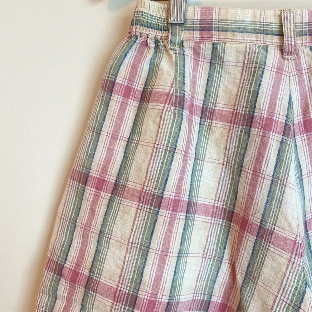 Vintage Plaid Cotton Shorts in Cream, Pink & Green